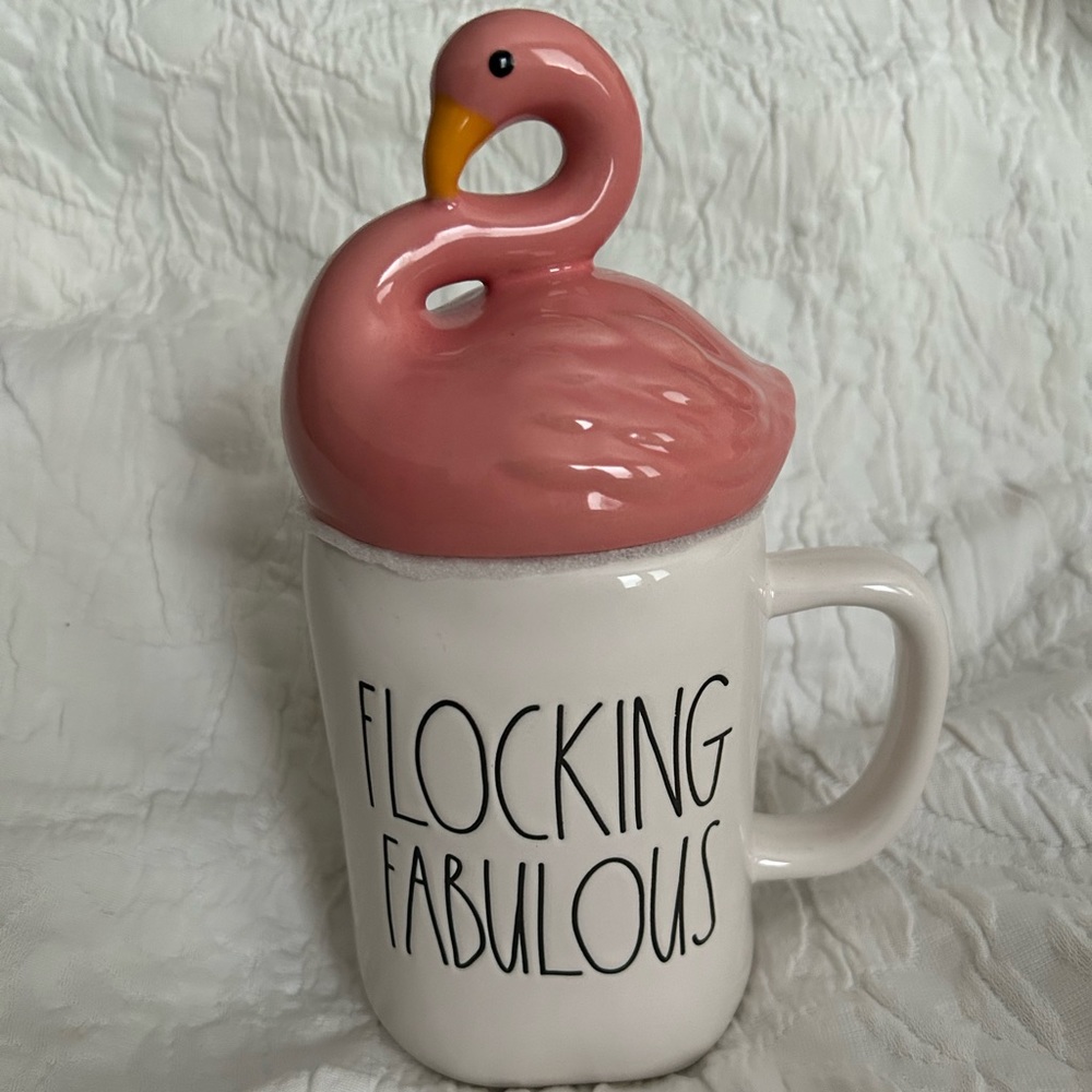 Rae Dunn “Flocking Fabulous” Flamingo Mug with Lid Set RARE!!! 🦩 🦩